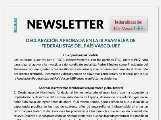 Declaración aprobada en la III Asamblea de Federalistas del País Vasco-UEF